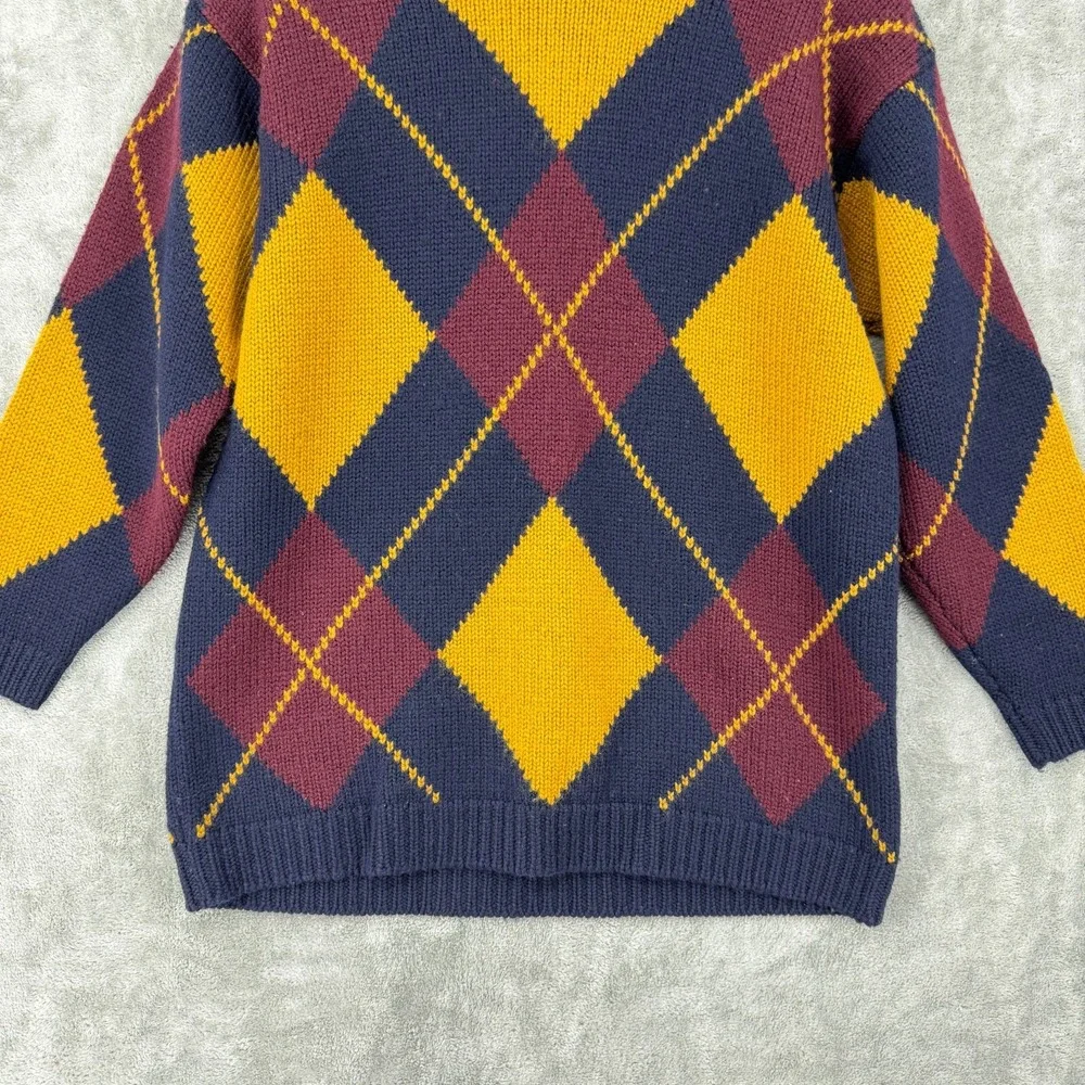 Vintage Jones New York Sweater Womens Size L Argyle Preppy Wool Academia Chunky